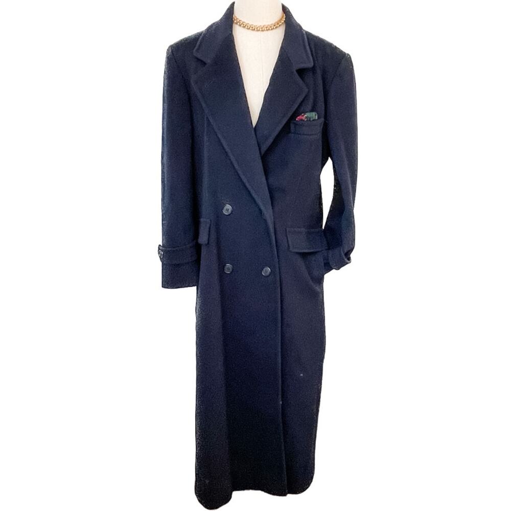 Vintage Evan Picone 100% Wool Double Breasted Long Overcoat Made USA M/L - Picture 2 of 12